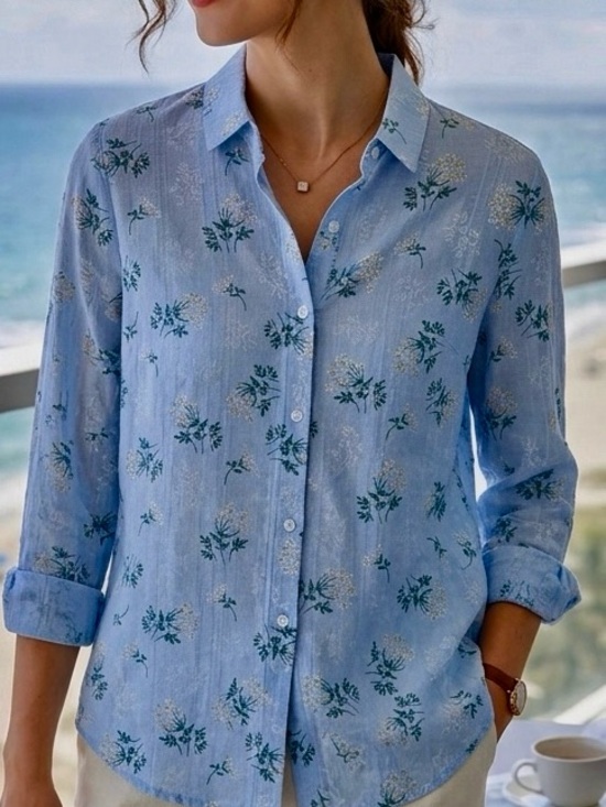 INMAN Tops - INMAN BLUE FLORAL LONG SLEEVE SHIRT